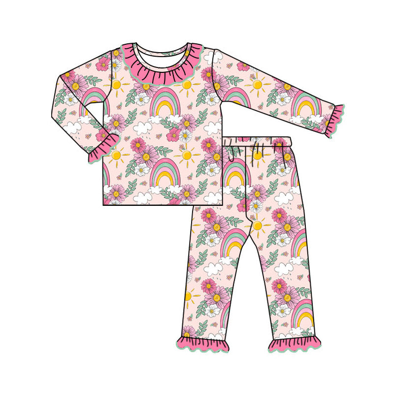 Pre-order Baby Girl Rainbow Flower Shirt Pants Pajamas Set