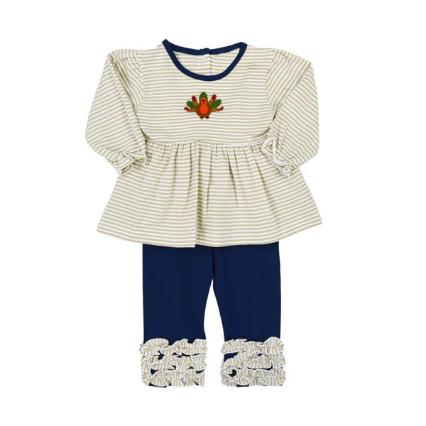 Pre-order Baby Girl Thanksgiving turkey Stripes Tunic Pants Set