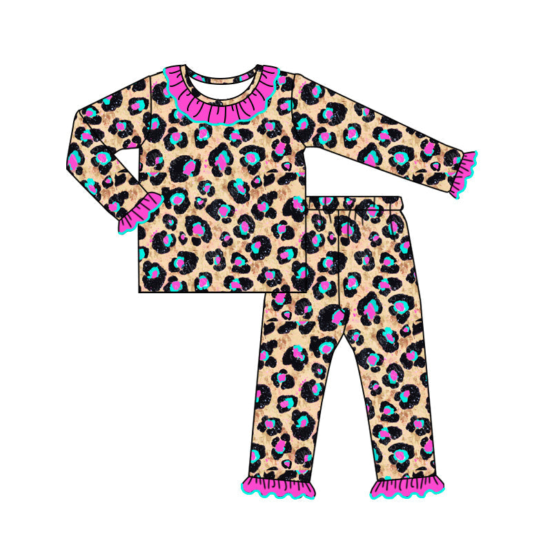 Pre-orde Baby Girl Leopard Shirt Pants Pajamas Set
