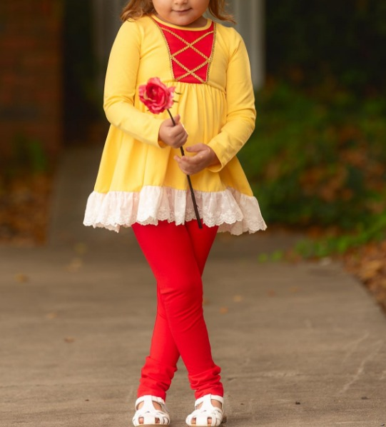 Pre-order Baby Girl Princess Yellow Tunic Red Pants Clothes Set