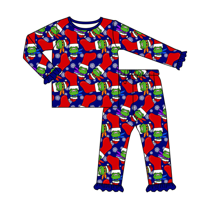 Pre-order Baby Girl Christmas Frog Socks Shirt Pants Pajamas Clothes Set