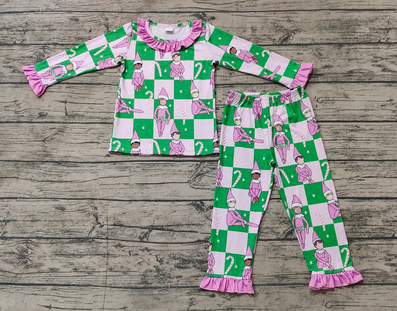 Baby Girl Christmas Pink Green Shirt Pants Pajamas Clothes Set