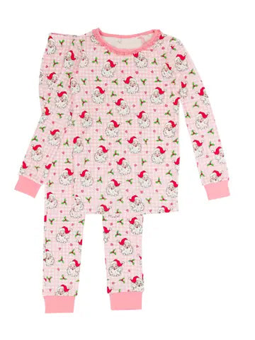 Pre-order Baby Girl Christmas Santa Shirt Pants Pajamas Pink Outfit Clothes Set