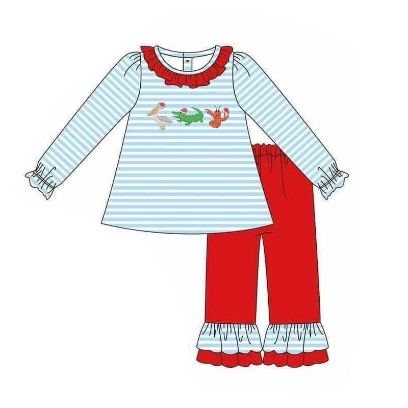 Baby Girls Christmas Crawfish Crocodile Top Ruffle Pants Clothes Sets Preorder