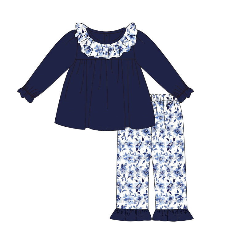 Pre-order Baby Girl Navy Tunic Flower Pants Outfit Set