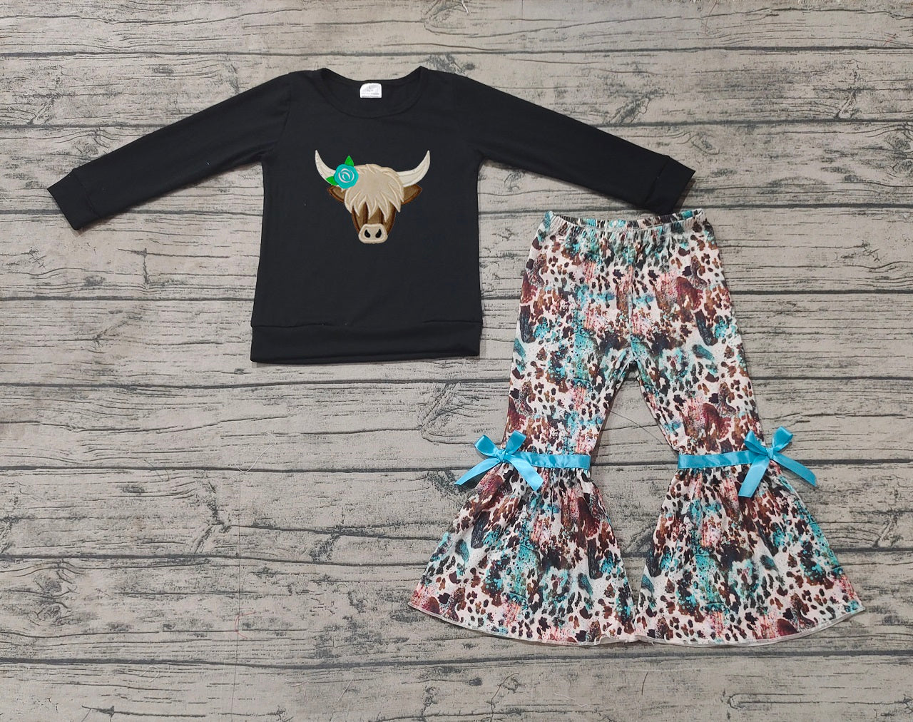 Pre-order Baby Girl Highland Cow Shirt Bell Pants Clothes Set