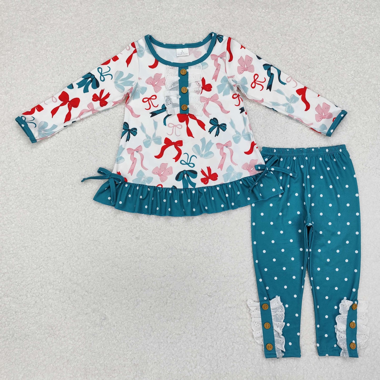 Sibling Baby Girls Toddler Long Sleeves Bows Flowers Tunic Pants Clothes Sets RTS