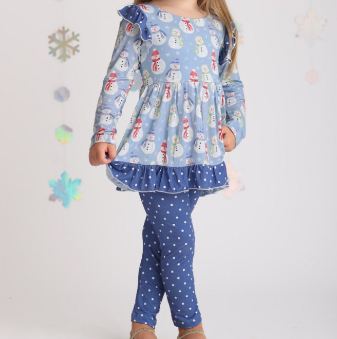 Pre-order Baby Girl Long Sleeves Snowman Tunic Legging Clothes Set