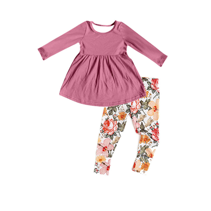 Pre-order Baby Girl Long Sleeves Cotton Tunic Floral Legging Clothes Set