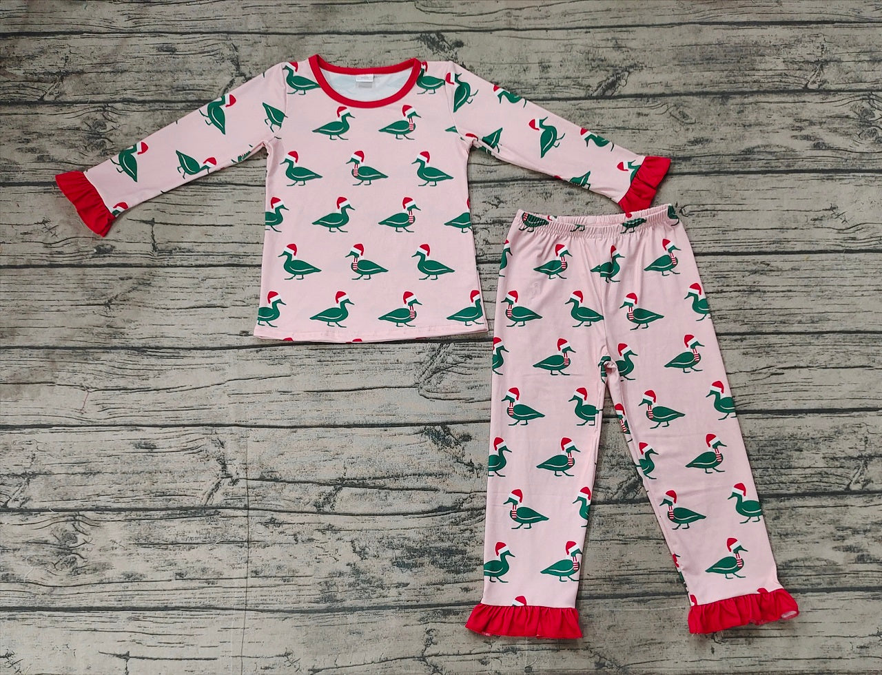 Baby Girl Long Sleeves Christmas Ducks Shirt Pants Pajamas Clothes Bamboo Set