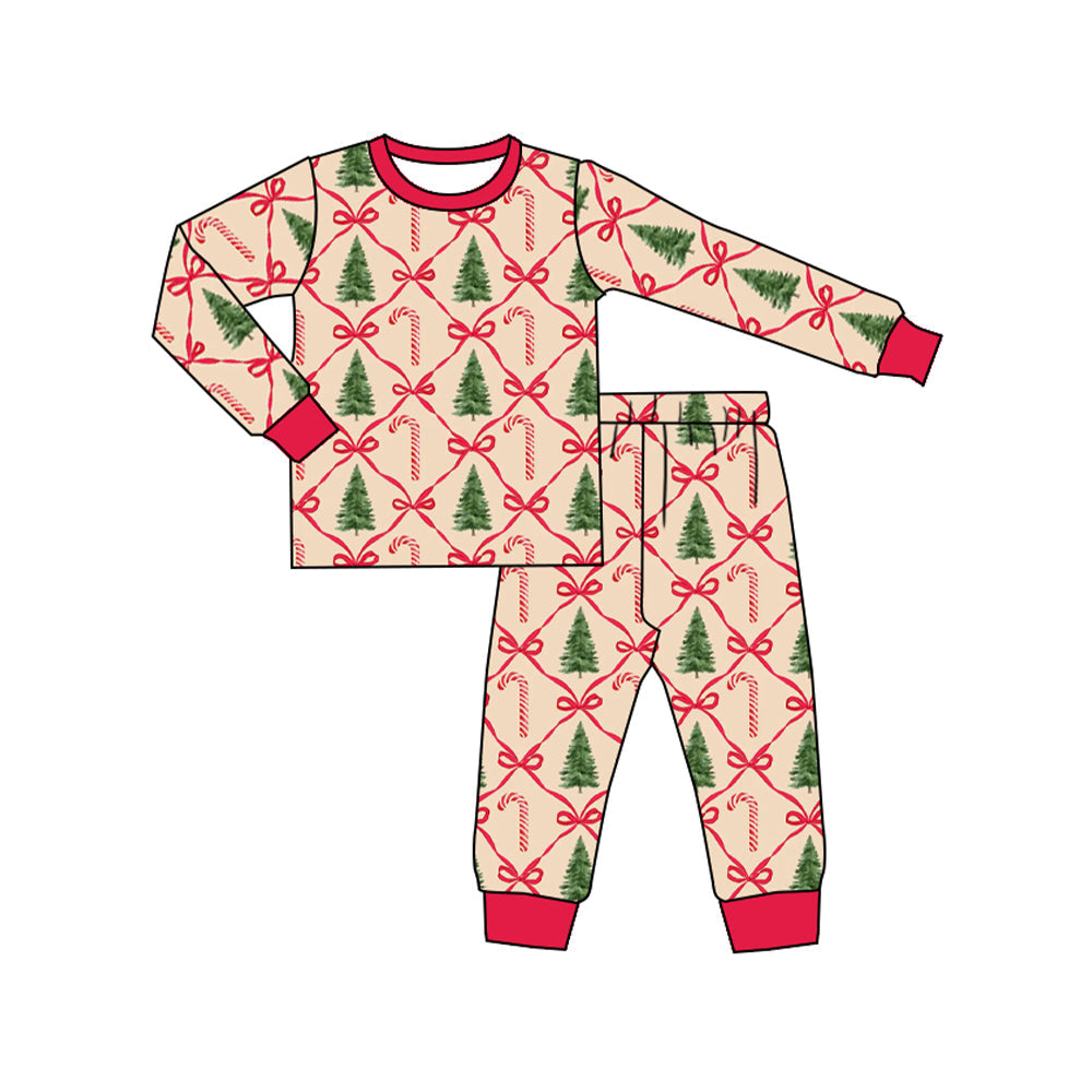 Pre-order Baby Girl Christmas Tree Bows Shirt Pants Pajamas Clothes Set