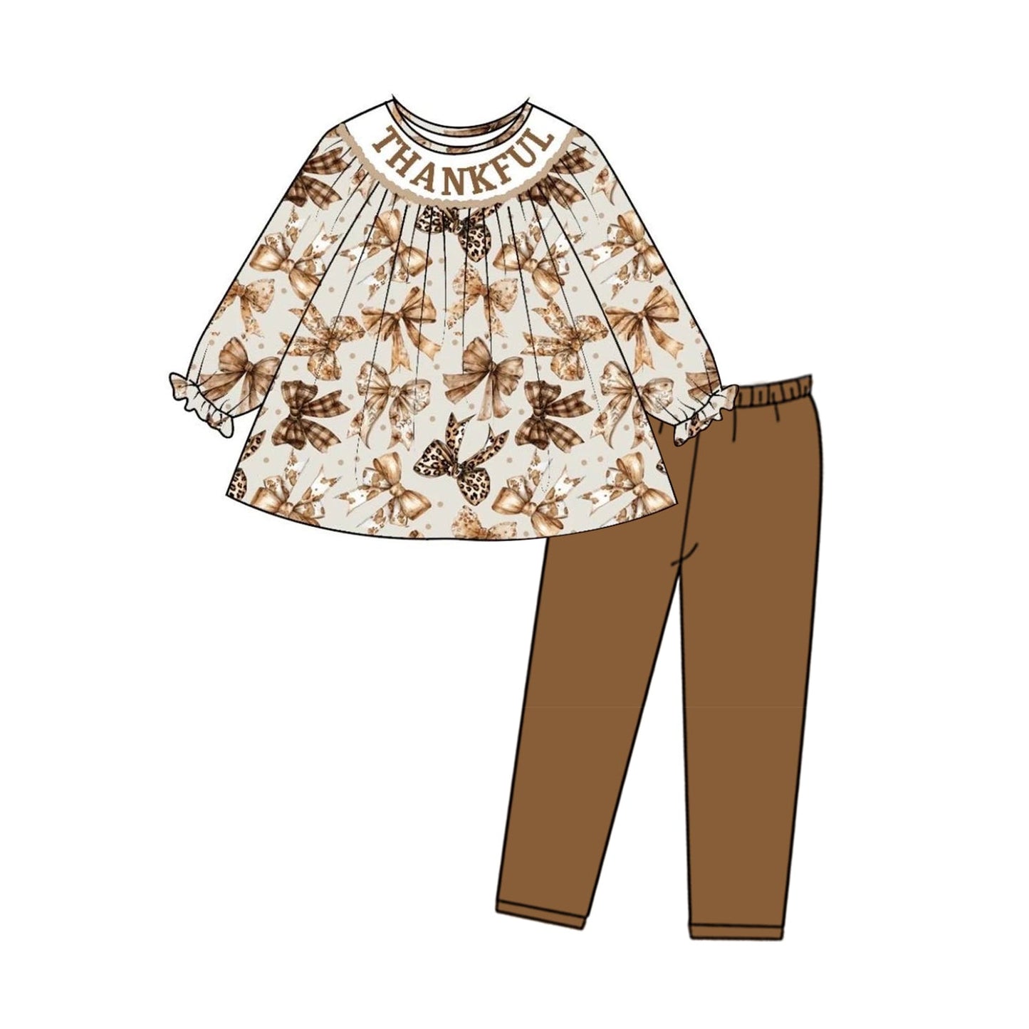 Pre-order Baby Girl Thanksgiving Thankful Bows Tops Cotton Pants Clothes Set