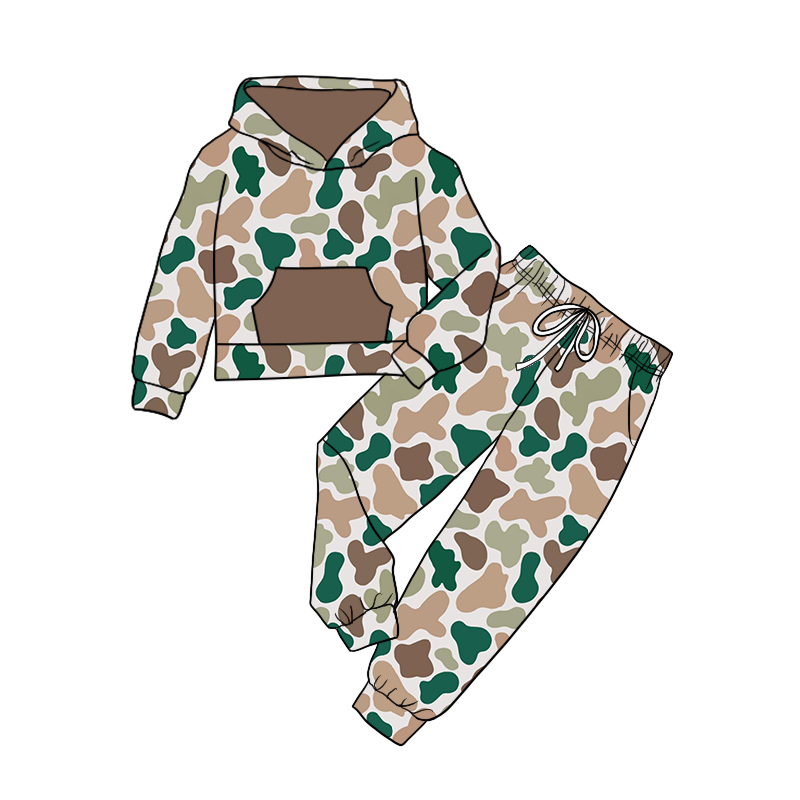 Pre-order Baby Boy Long Sleeves Camo Hoodie Shirt Pocket Pants Clothes Set