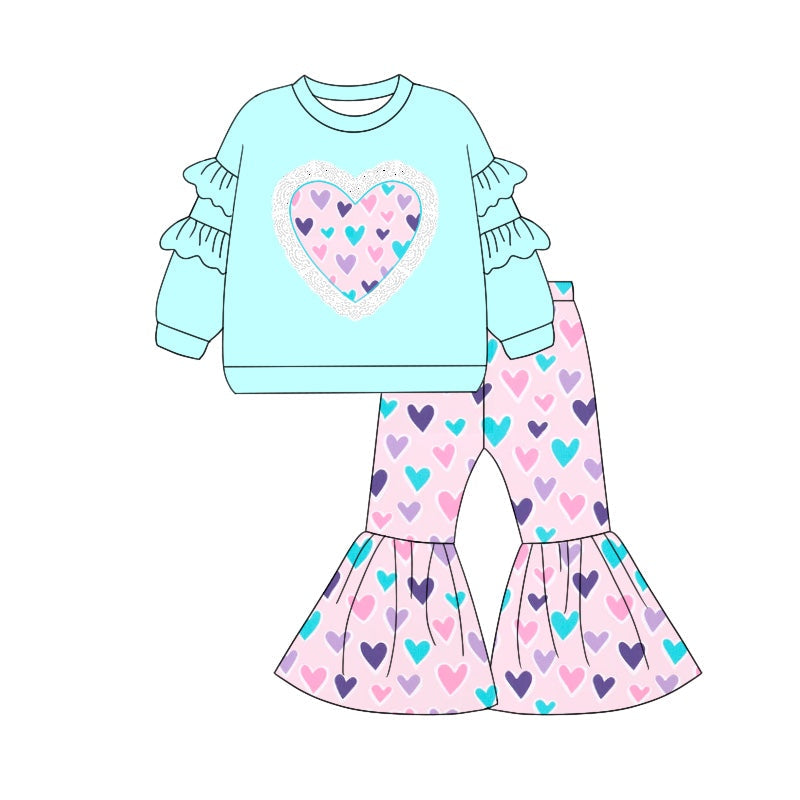 Pre-order Baby Girl Hearts Tops Bell Pants Clothes Valentines Set