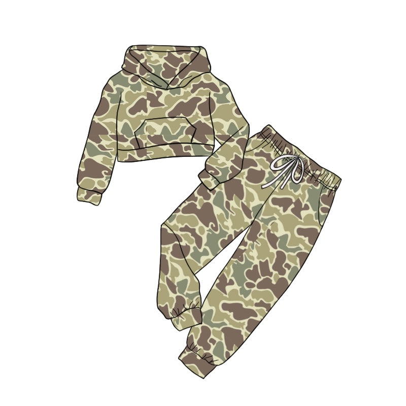 Pre-order Baby Kids Green Camo Hooded Top Pants Clothes Set
