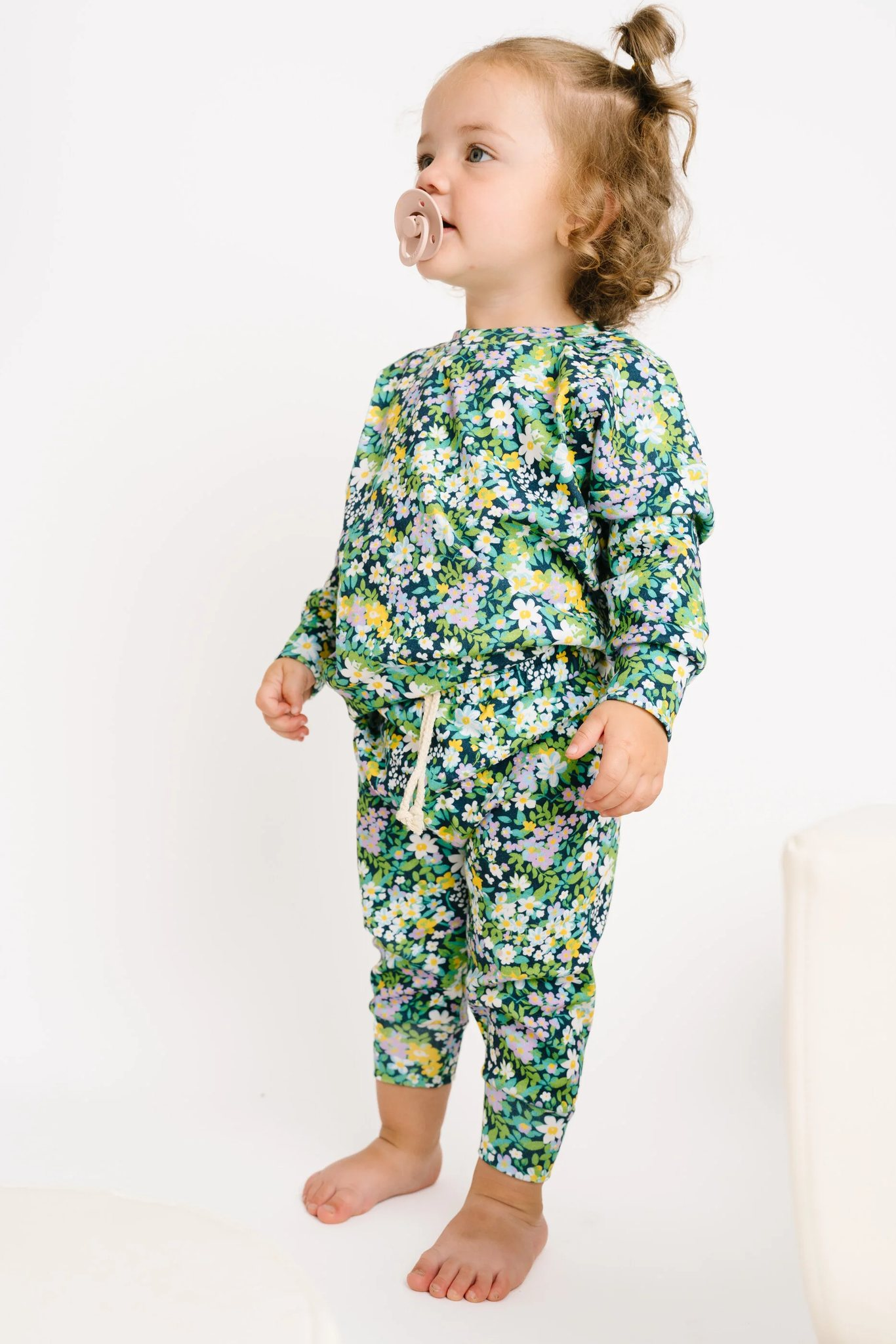 Pre-order Baby Girl Long Sleeves Floral Tops Pants Pajamas Green Set
