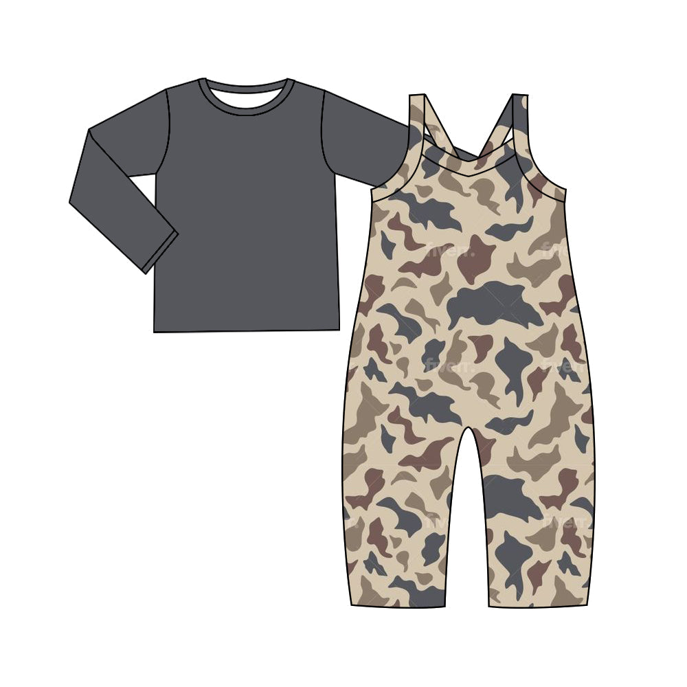 Pre-order Baby Girl Long Sleeves Shirt Camo Straps Jumpsuit Set