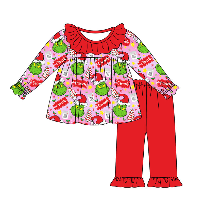 Pre-order Baby Girl Christmas Frog Cake Tunic Red Pants Clothes Set