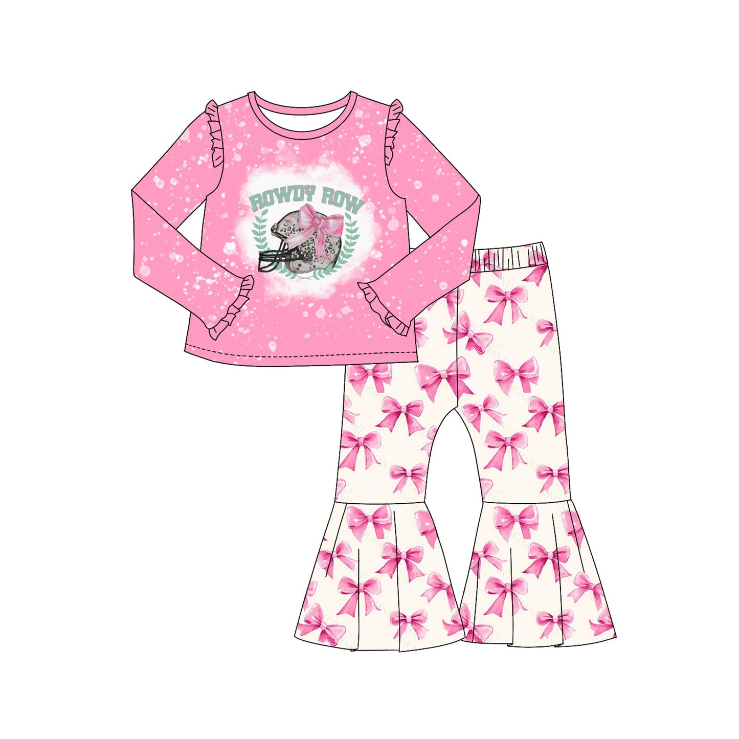 Pre-order Baby Girl Football Pink Shirt Bows Bell Pants Clothes Set