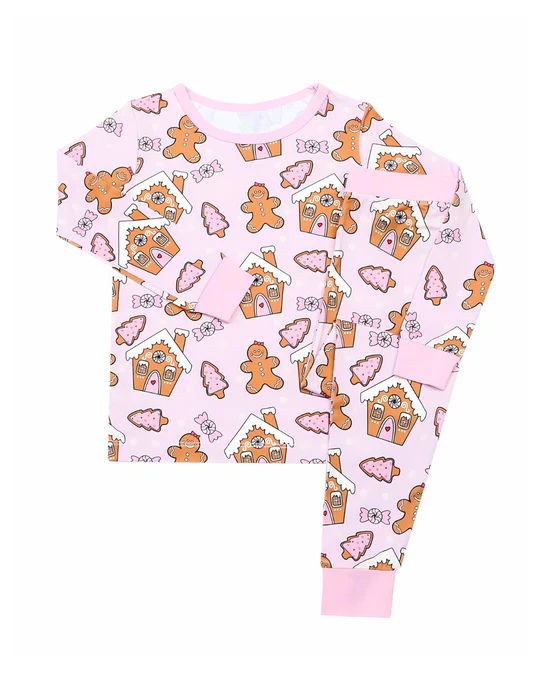 Pre-order Baby Girl Christmas Gingerbread Shirt Pants Pajamas Clothes Pink Set