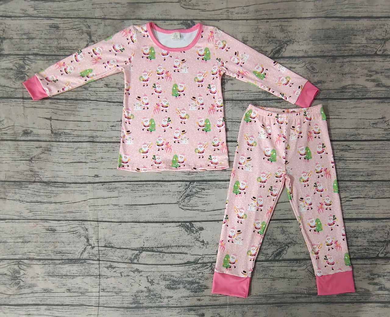 Baby Girl Long Sleeves Christmas Santa Shirt Pants Pajamas Clothes Pink Bamboo Set