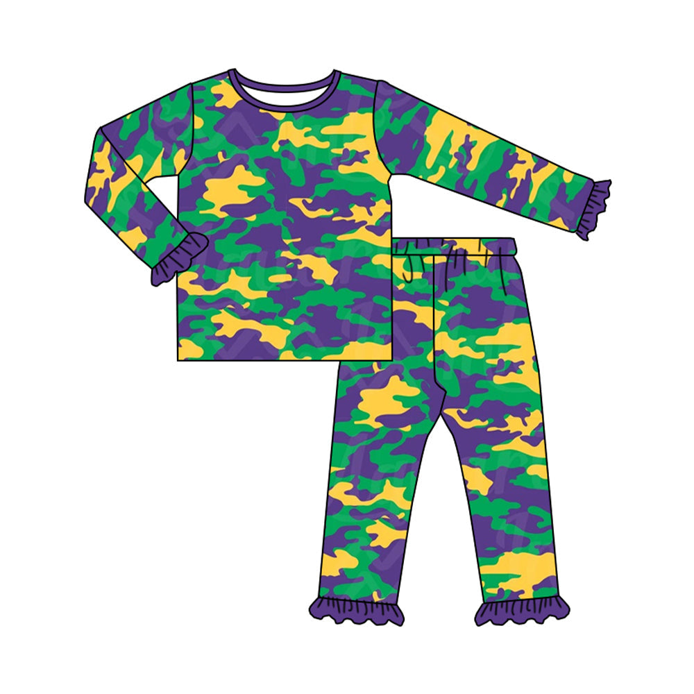 Pre-order Baby Girl Mardi Gras Camo Shirt Pants Pajamas Clothes Set