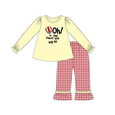 Pre-order Baby Girl Toddler Long Sleeves Yellow Tops Plaid Pants Dr Reading Clothes Set