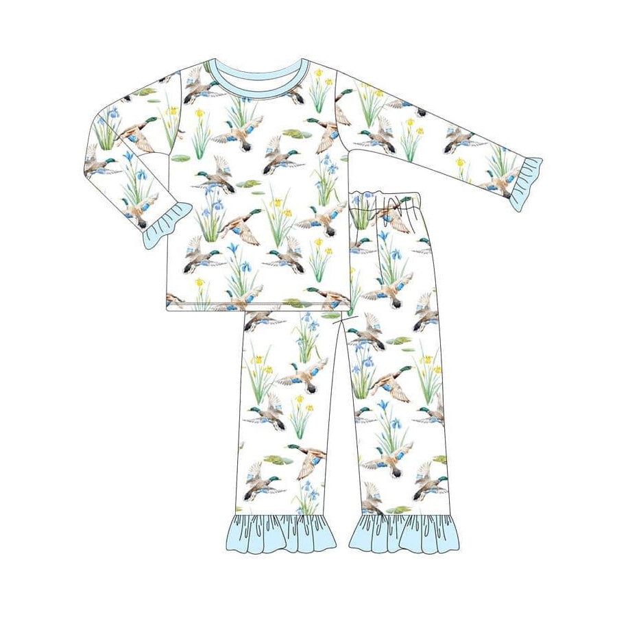 Pre-order Baby Girl Long Sleeves Ducks Shirt Pants Pajamas Hunting Clothes Set