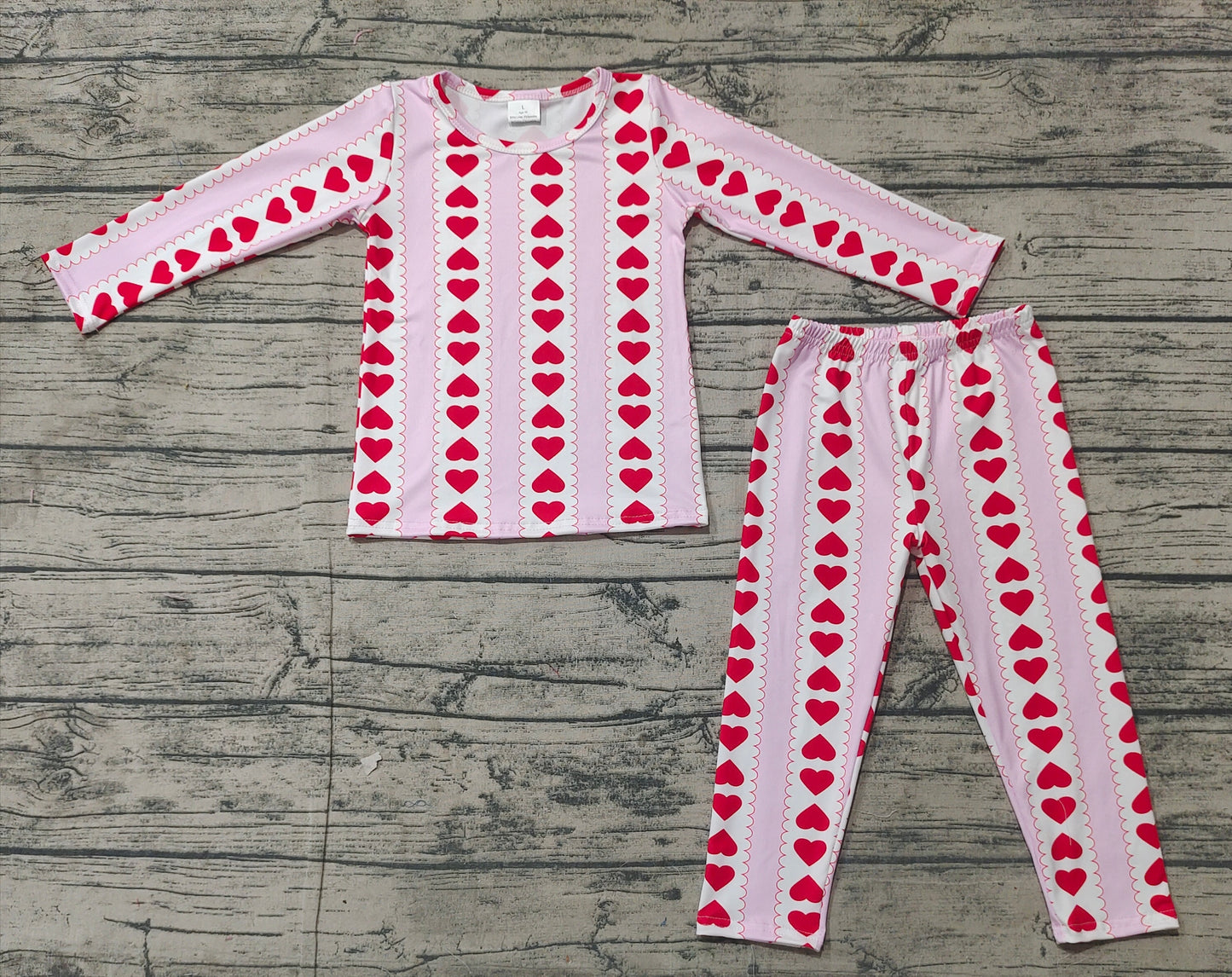 Baby Girl Long Sleeves Hearts Valentine Shirt Pants Pink Pajamas Clothes Set