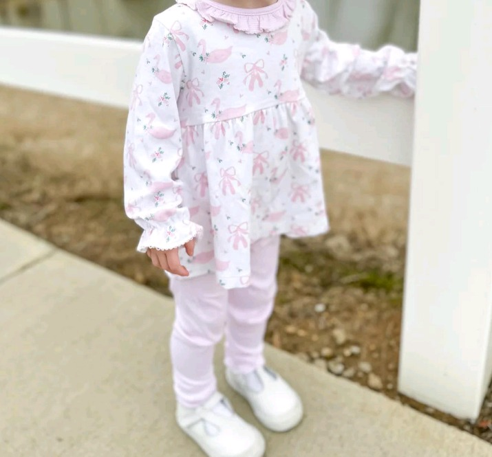Pre-order Baby Girl Long Sleeves Duck Bows Tunic Legging Pants Clothes Set