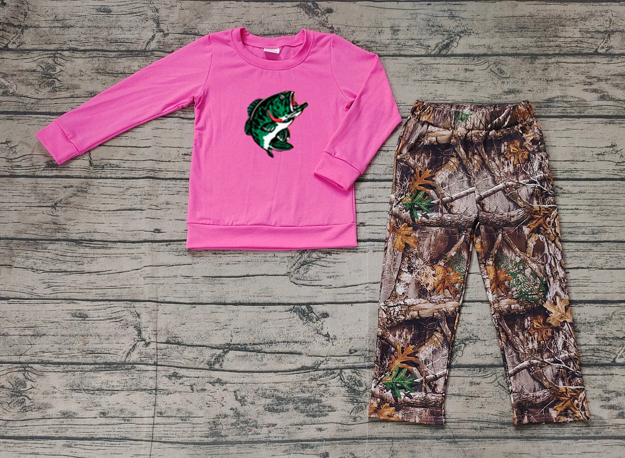 Preorder Baby Girl Long Sleeves Fishing Shirt Camo Pants Clothes Set