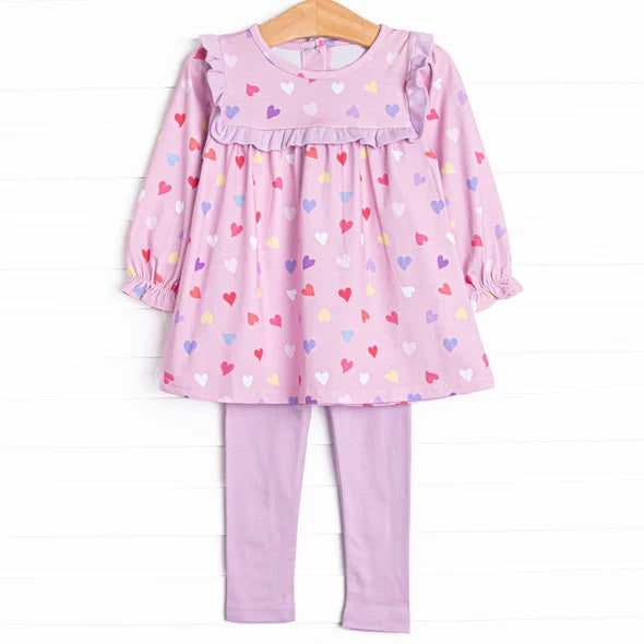 Preorder Baby Girl Long Sleeves Valentines Hearts Tunic Legging Clothes Set