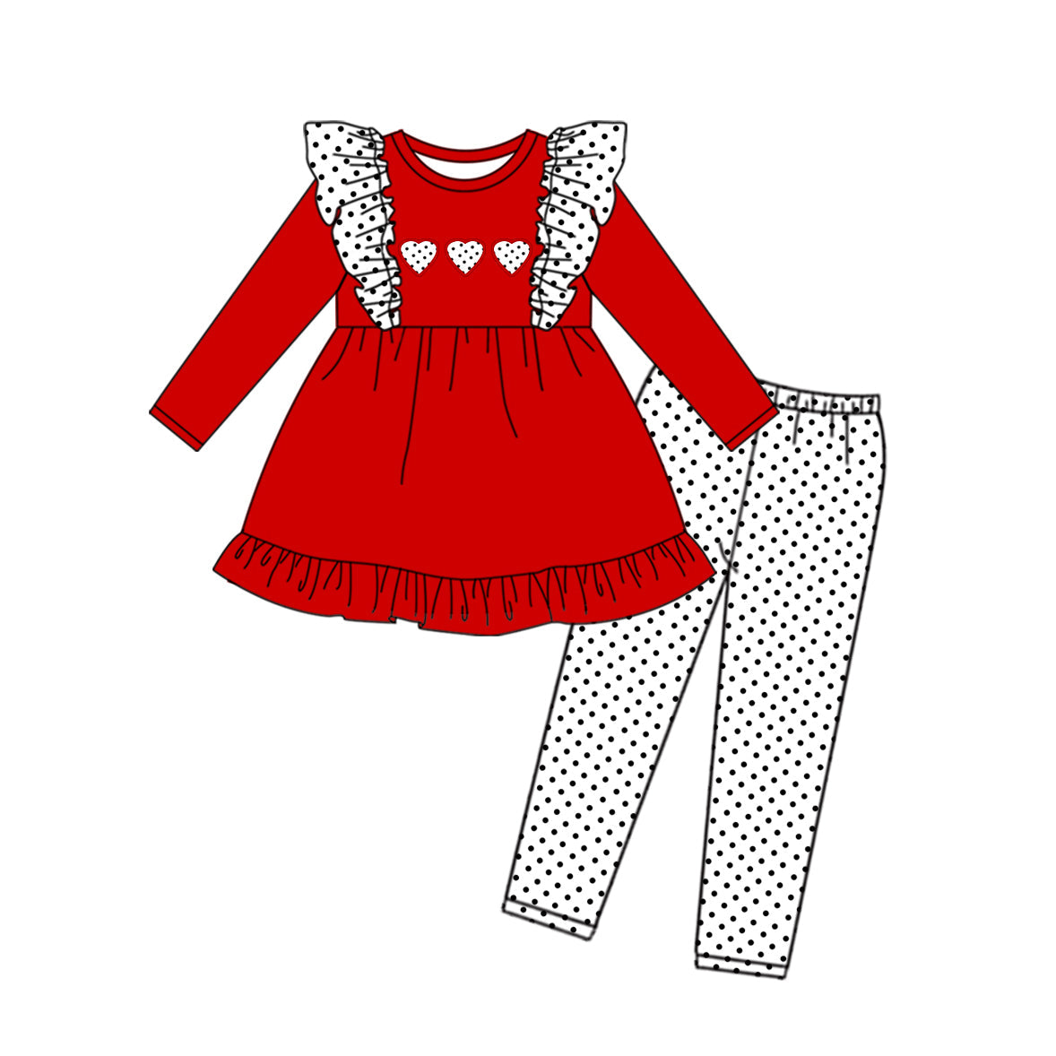 Preorder Baby Girl Long Sleeves Valentines Hearts Red Tops Dots Legging Clothes Set