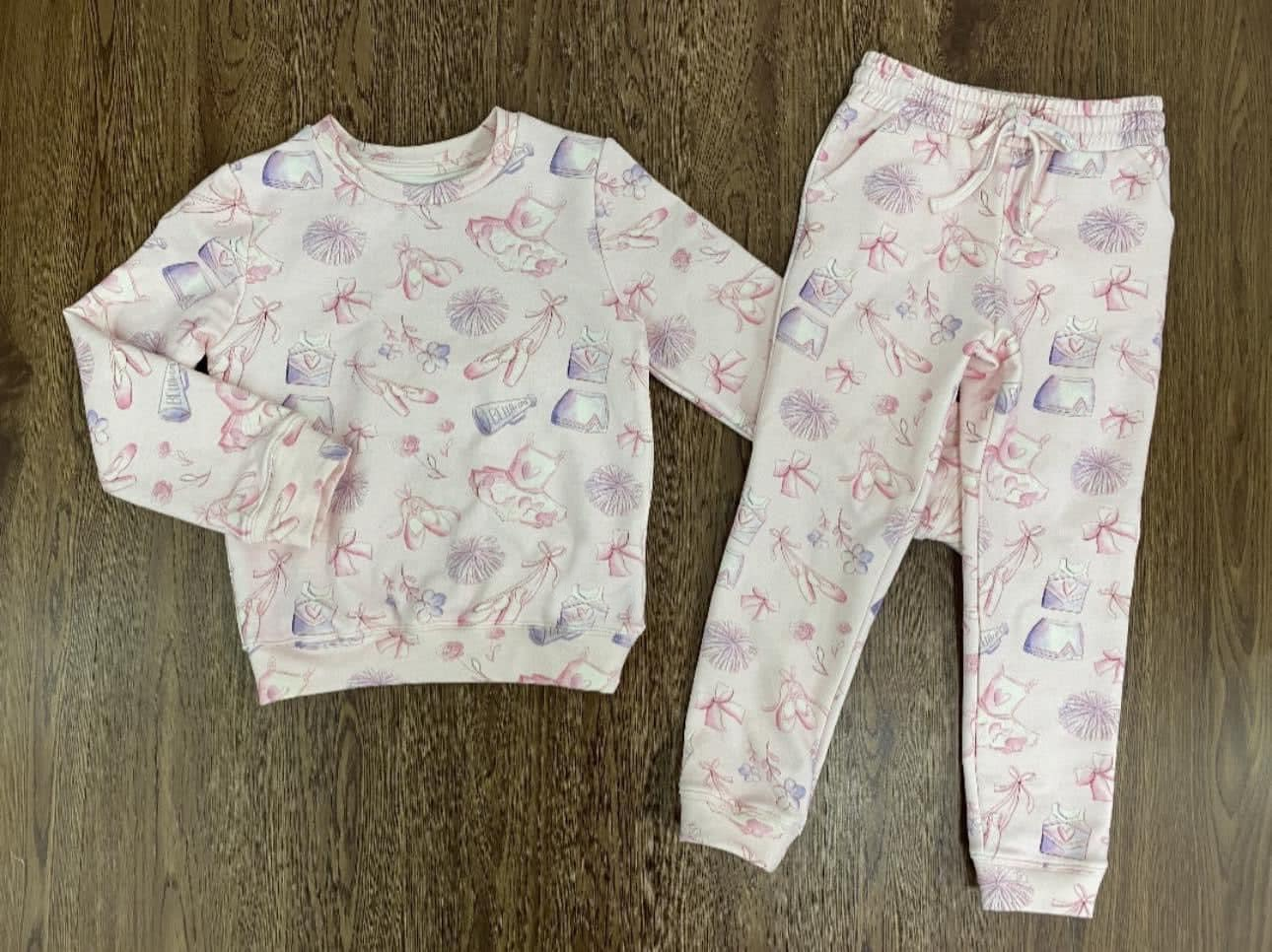 Preorder Baby Girl Long Sleeves Dance Bows Shirt Pants Clothes Set