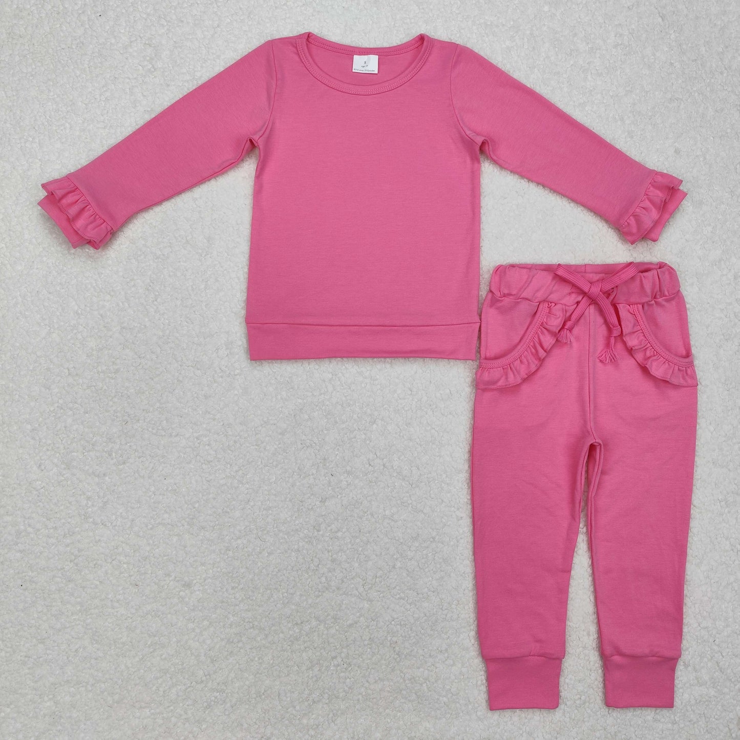 Baby Girl Long Sleeves Cotton Shirt Ruffle Pockets Pants Sibling Clothes Set RTS