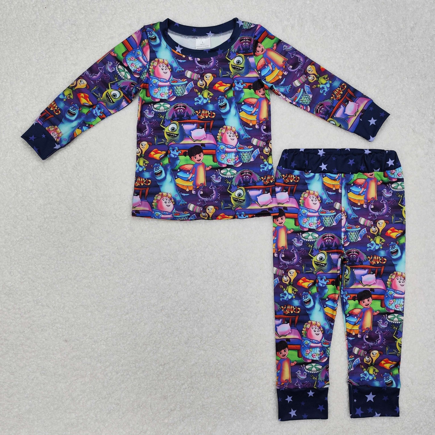 Baby Girl Long Sleeves Cartoon Monster Sibling Romper Pajamas Clothing Set RTS