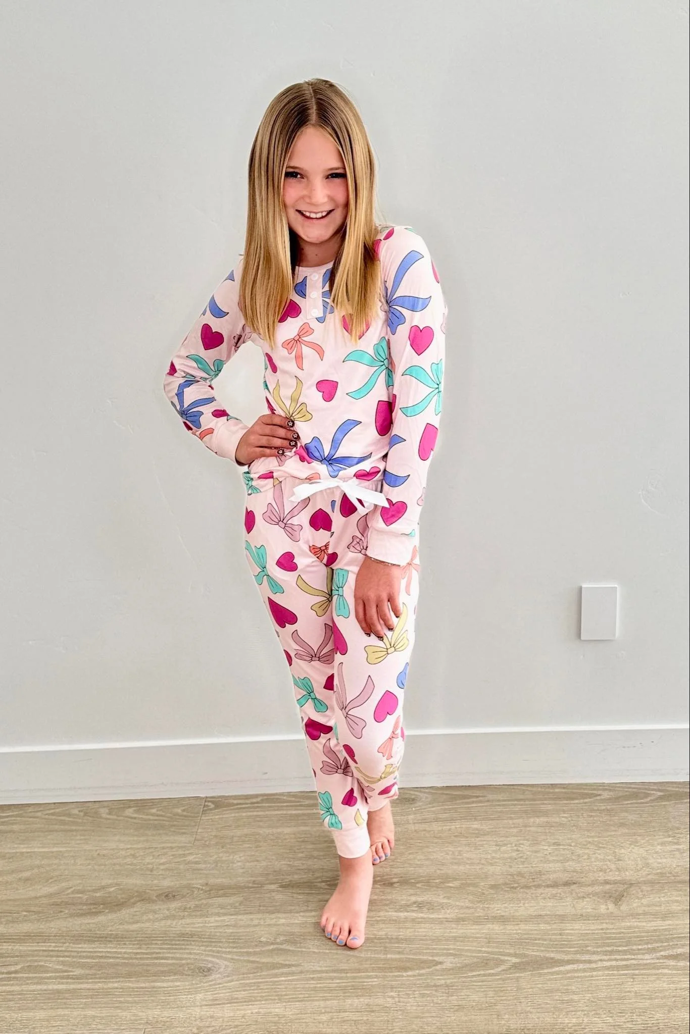 Preorder Baby Girl Long Sleeves Valentines Bows Shirt Pants Pajamas Clothes Set