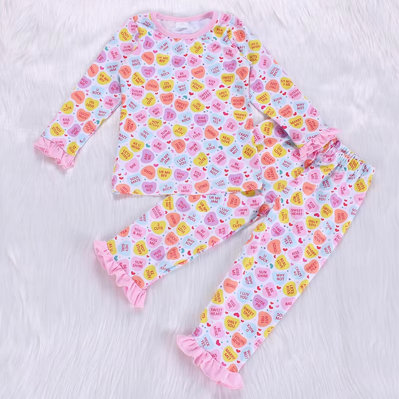 Preorder Baby Girl Long Sleeves Valentines Hearts Shirt Pants Pajamas Clothes Set