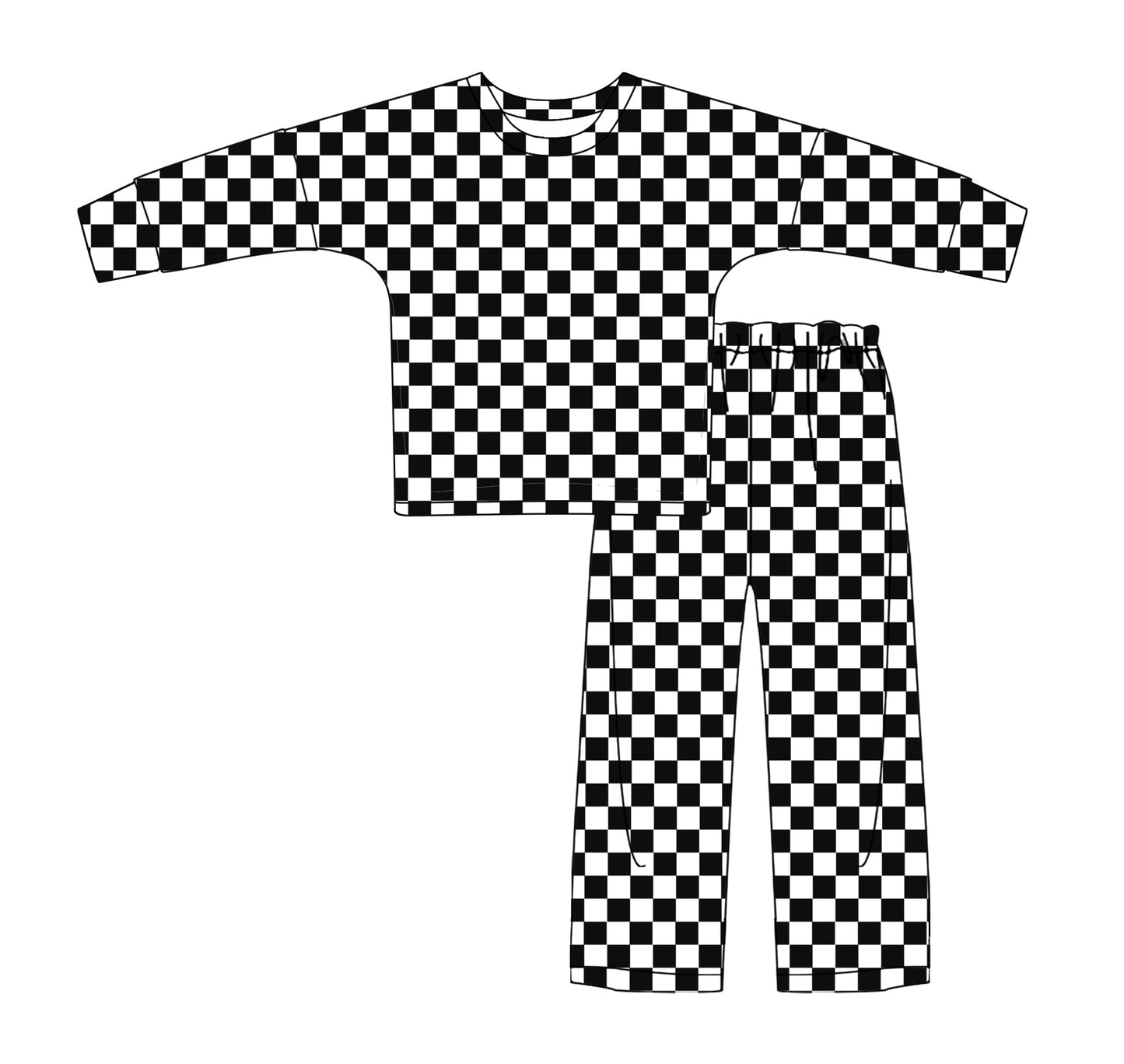 Preorder Adult Women Long Sleeves Black Checkered Shirt Pants Pajamas Clothes Outfit