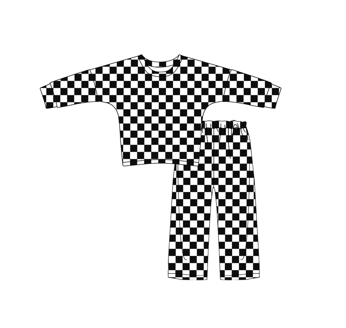 Preorder Baby Girl Long Sleeves Black Checkered Shirt Pants Pajamas Clothes Set
