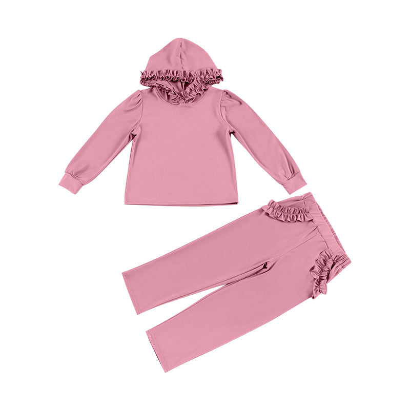 Preorder Baby Girl Long Sleeves Hoodie Shirt Ruffle Pockets Pants Clothes Pink Set
