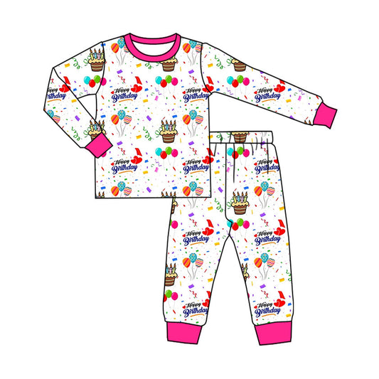 ( Moq 5 ) Preorder Baby Girl Pink Long Sleeves Birthday Shirt Pants Pajamas Set