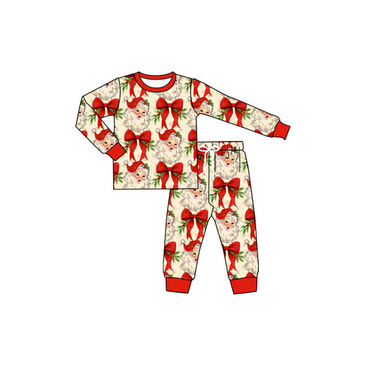 ( Moq 5 ) Preorder Baby Girl Long Sleeves Santa Bows Shirt Pants Pajamas Set