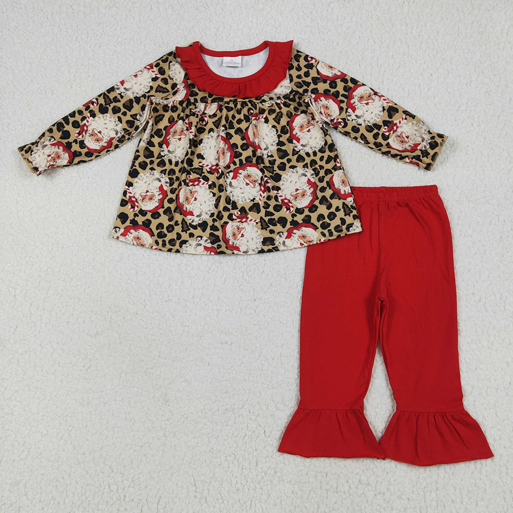 Baby Girl Long Sleeves Santa Christmas Leopard Sibling Romper Dress Outfit RTS