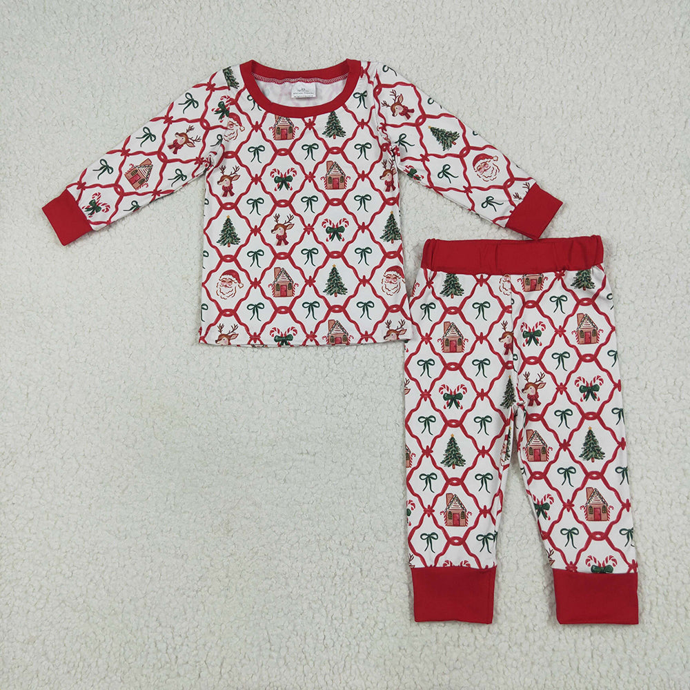 Baby Girl Toddler Long Sleeves Santa Bows Sibling Christmas Romper Pajamas Set RTS