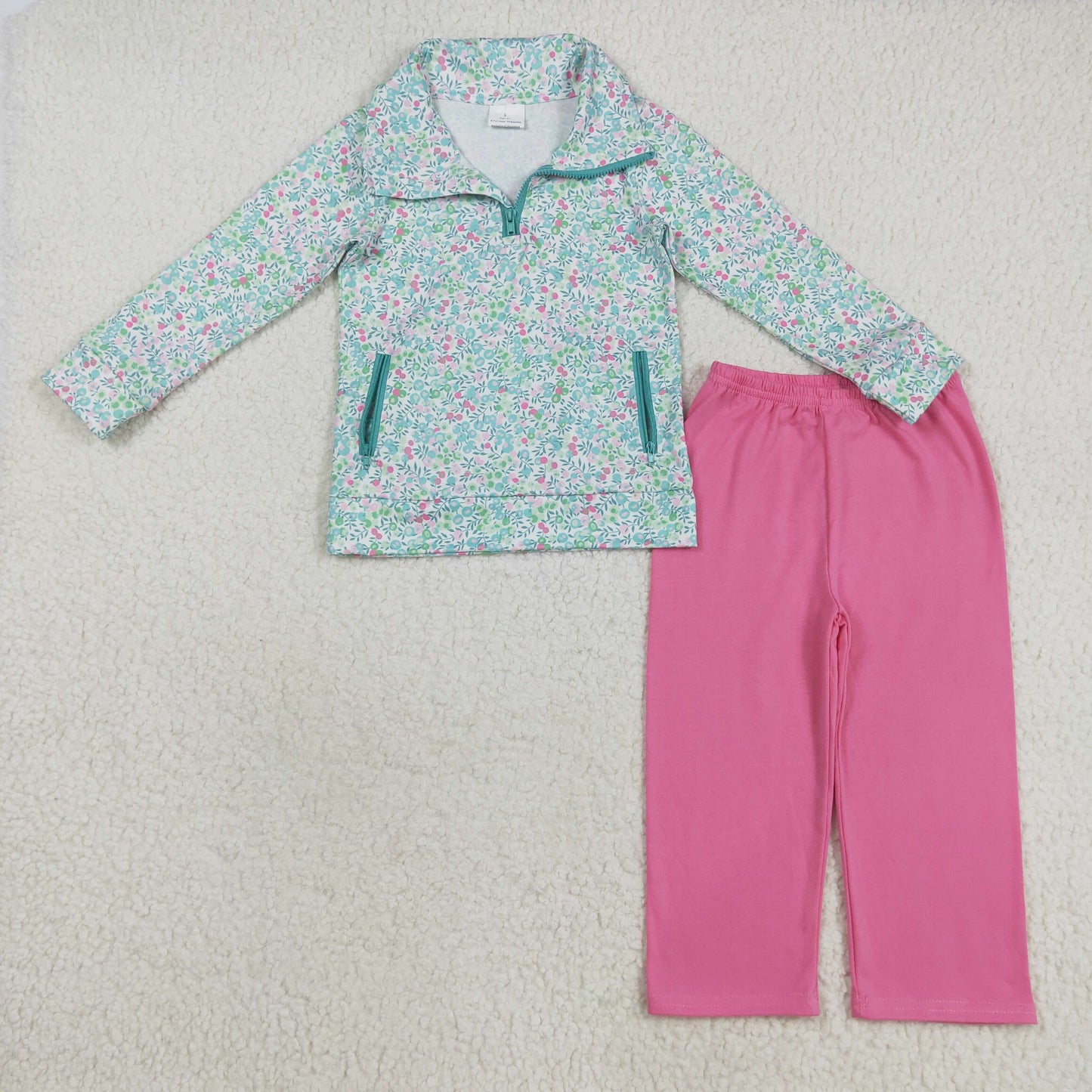 Sibling Boys Girls Leopard Flower Ducks Football Zipper Pullover Tops Pants Clothes Set RTS