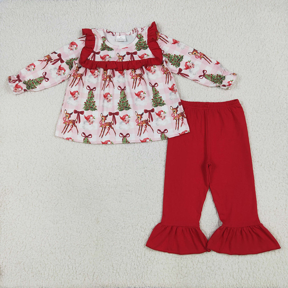Baby Girl Long Sleeves Christmas Santa Bows Tree Sibling Romper Dress Outfit Clothes RTS