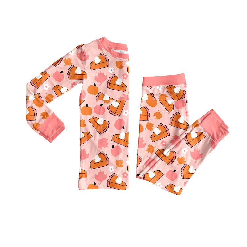 ( Moq 5 ) Preorder Baby Girl Long Sleeves Pumpkins Pies Shirt Pants Pajamas Fall Set