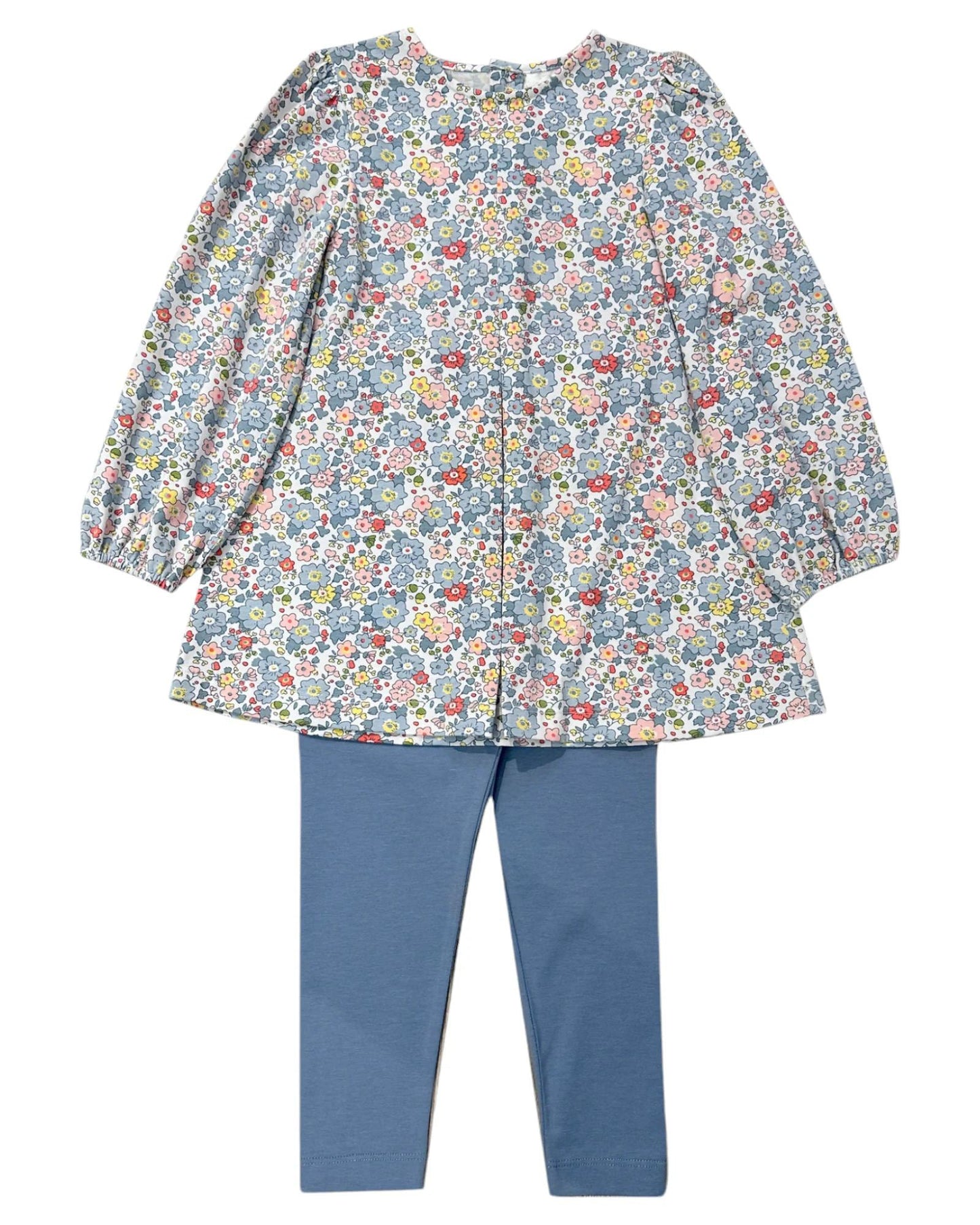 ( Moq 5 ) Preorder Baby Girl Long Sleeves Floral Tunic Blue Legging Pants Clothes Set