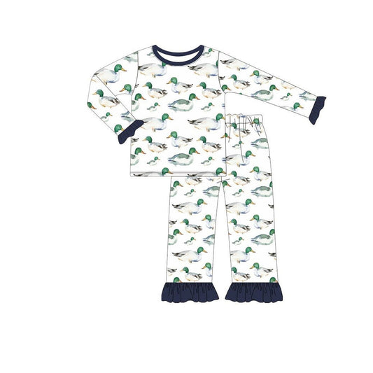 ( Moq 5 ) Preorder Baby Girl Long Sleeves Ducks Shirt Pants Pajamas Set